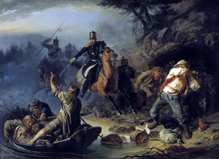 Василий Худяков. «Стычка с финляндскими контрабандистами». Источник wikimedia.org