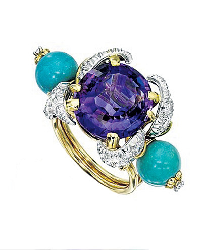 За кольцо с аметистом, бриллиантами и бирюзой, подаренное Хамфри БОГАРТОМ, рассчитывают получить на торгах $8 тыс. - $12 тыс.